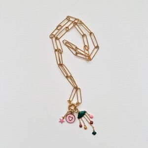 Rain Cloud Green Enamel Charm Round Carabiner Clasp Necklace with 3 charms